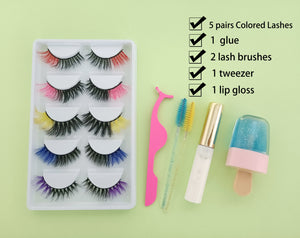 5 Pairs of Color Lashes Set